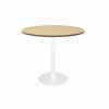 Round Table with Flat Base Natural Oak Top White Base