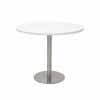 Round Table with Flat Base White Top Chrome Base