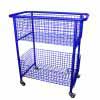 Library Trolley Wire Basket Model C with Wheels Blue