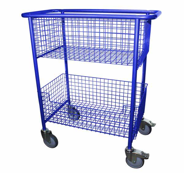Library Trolley Wire Basket Model C with Extra Large Wheels Blue