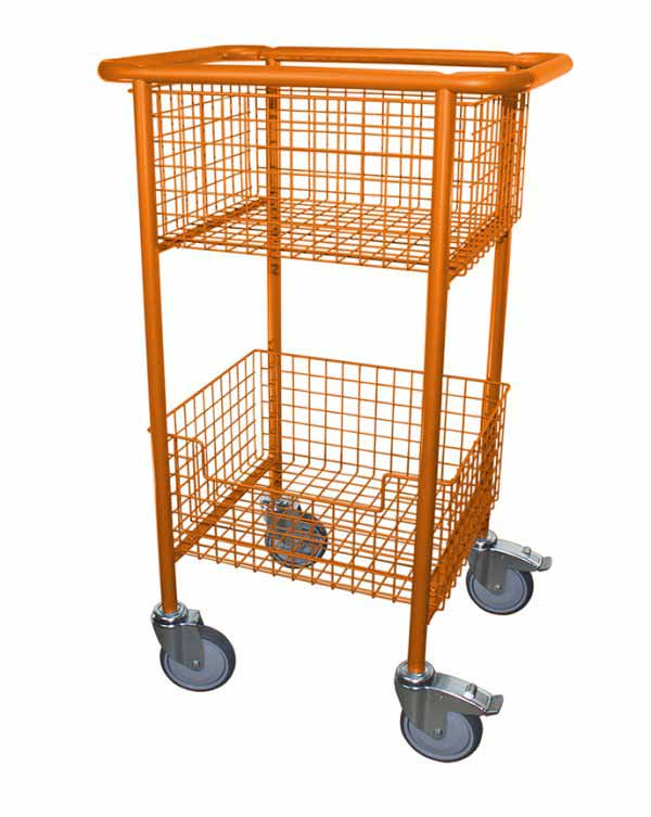 Library Trolley Wire Basket Model A with Extra Large Wheels Orange