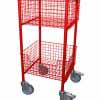 Library Trolley Wire Basket Model A with Extra Large Wheels Red