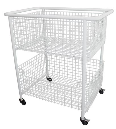 Extra Large Wire Basket Book Trolley on Castors White