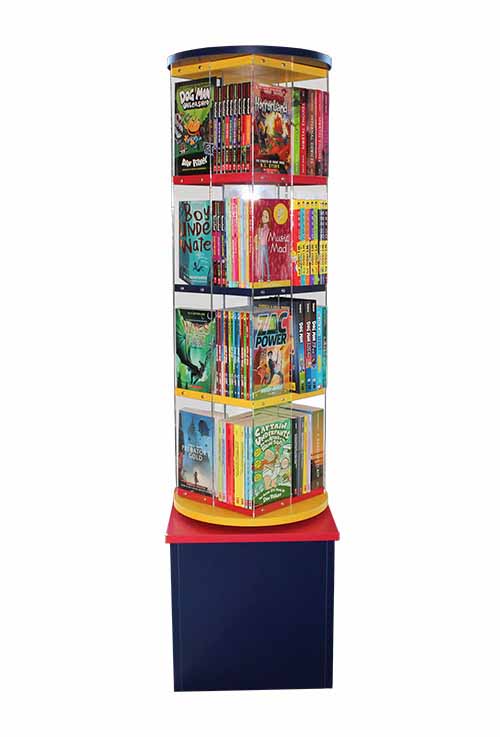 Multicoloured library book display spinner