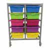 Classroom tote trolley with colourful trays