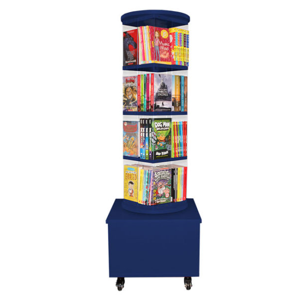 Library Book Carousel Spinner on Castors Dark Blue