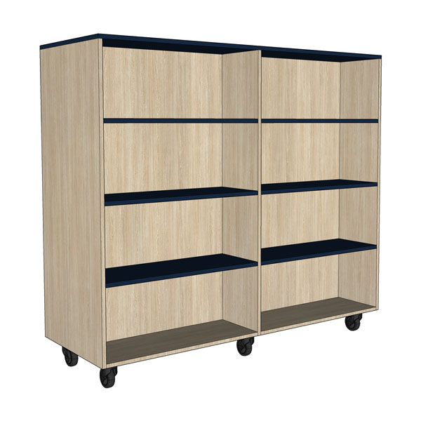 double sided library bookcase on castors