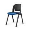 Black visitor chair with rounded back and cut out for air flow