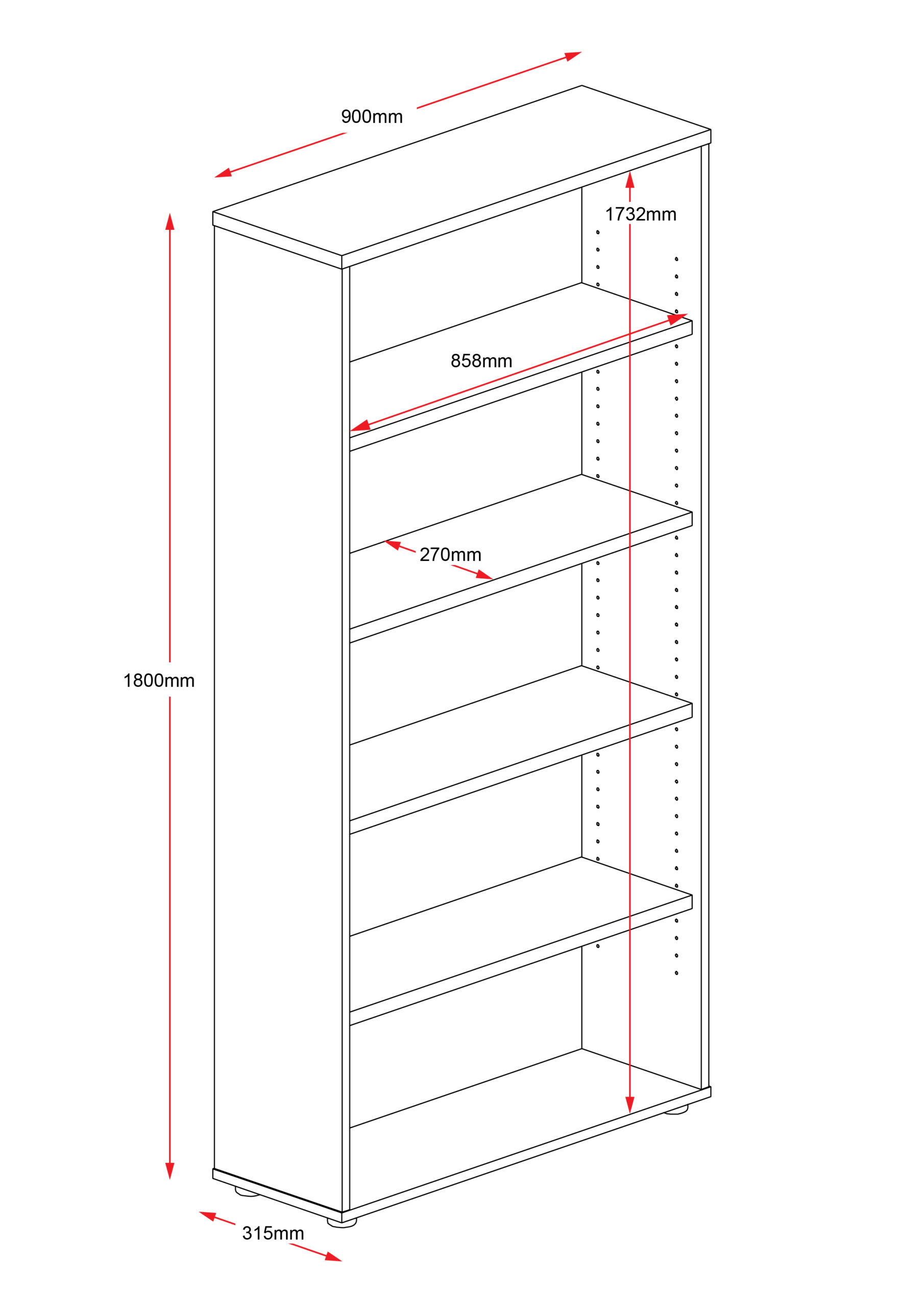 1782 Bookcase 1800mm High Line Drawing.jpg