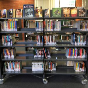 Paperback Shelving Top Shelf Display Roseberry Grey On Rollaway Shelving.jpg