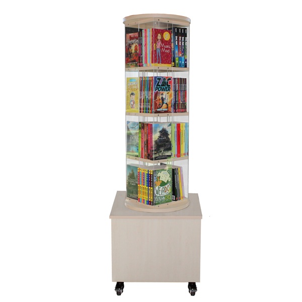 Maple Woodgrain library books display carousel Spinner On Castors