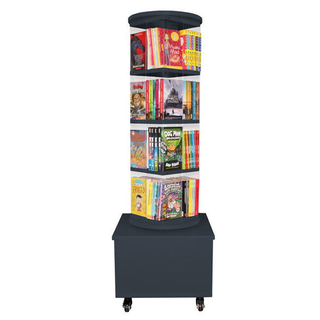 Charcoal library books display carousel Spinner On Castors