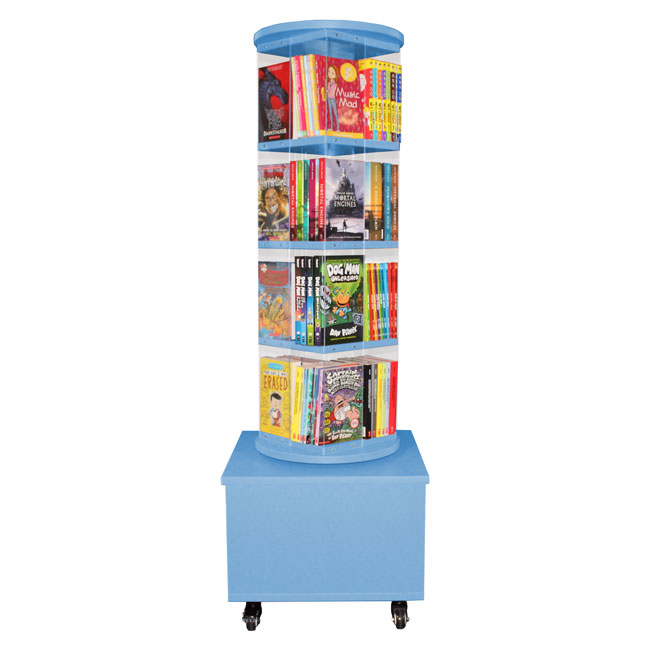 Library Book Display Spinner on wheels light blue