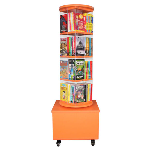 Orange library books display carousel Spinner On Castors