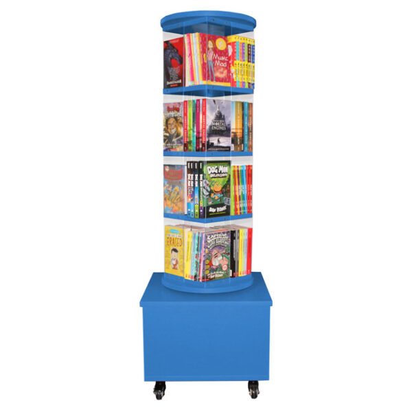 Turquoise library books display carousel Spinner On Castors