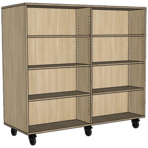 Library double sided bookcase on castors