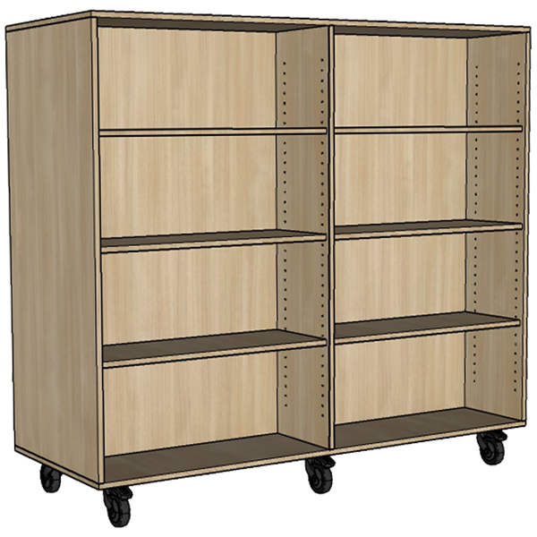 Library double sided bookcase on castors