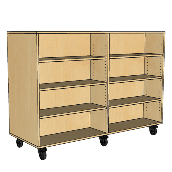 Straight Top Library Bookcase on Castors 2 Bay