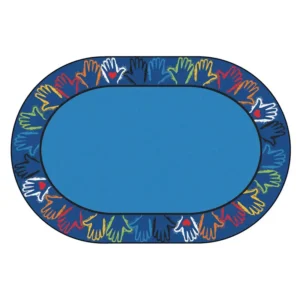 Hands together border library floor rug