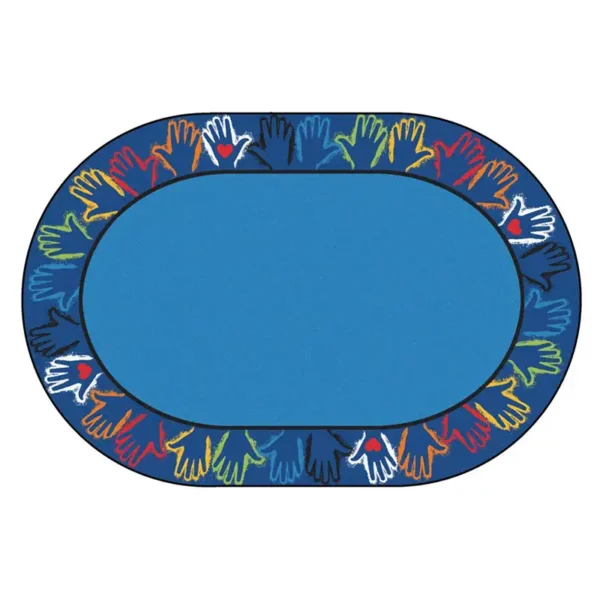 Hands together border library floor rug