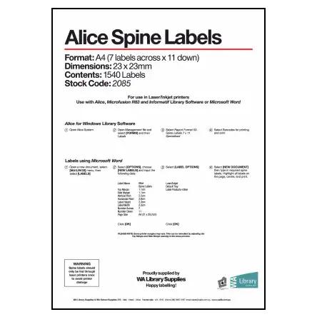 2085 Alice Spine Labels