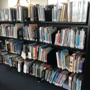 Hydestor divider shelf with spine out display of non fiction books