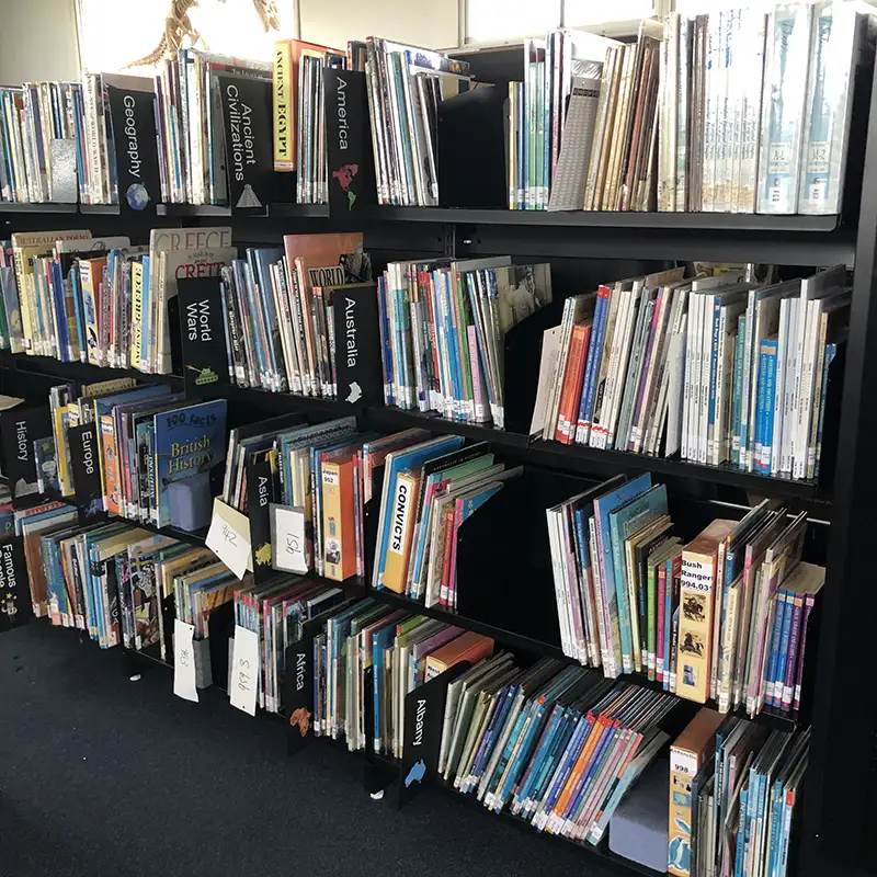 Hydestor divider shelf with spine out display of non fiction books