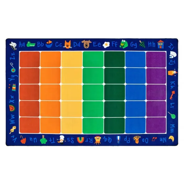 Bright and colourful classroom library seating rug