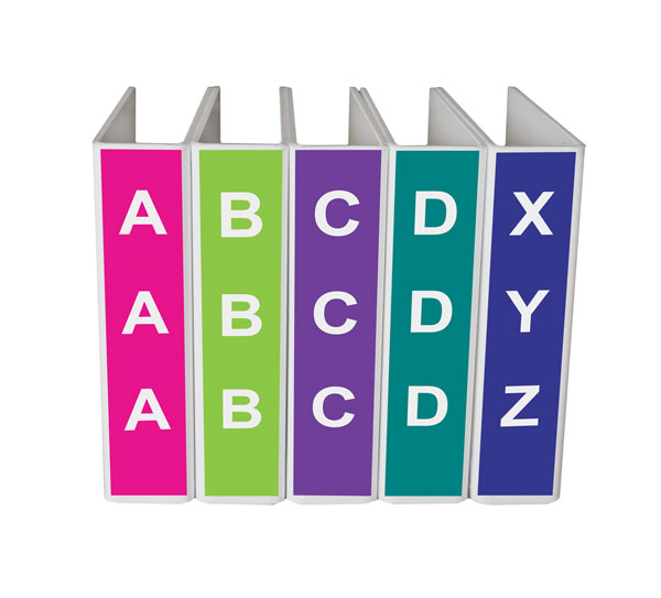 24 slimline divider stands and 24 x vinyl stickers A – XYZ