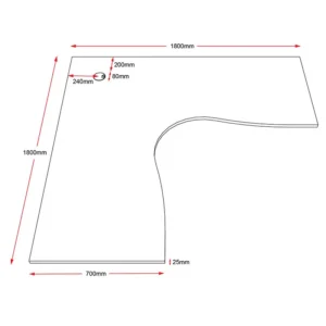 L Shape desk top 1800 X 1800 X 700mm Dimensions