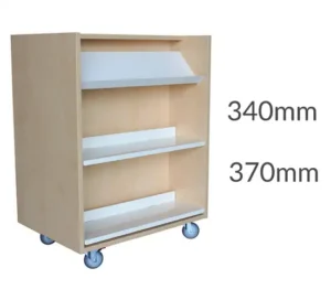 Universal Library shelving 1200 Castors 1display2flatshelves