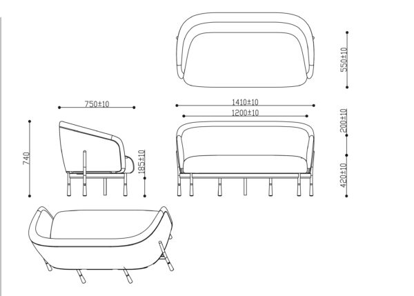 6752 Cosmos 2 Seat Lounge Line Drawing