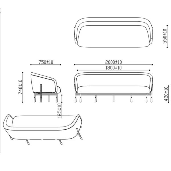 6753 Cosmos 3 Seat Lounge Line Drawing