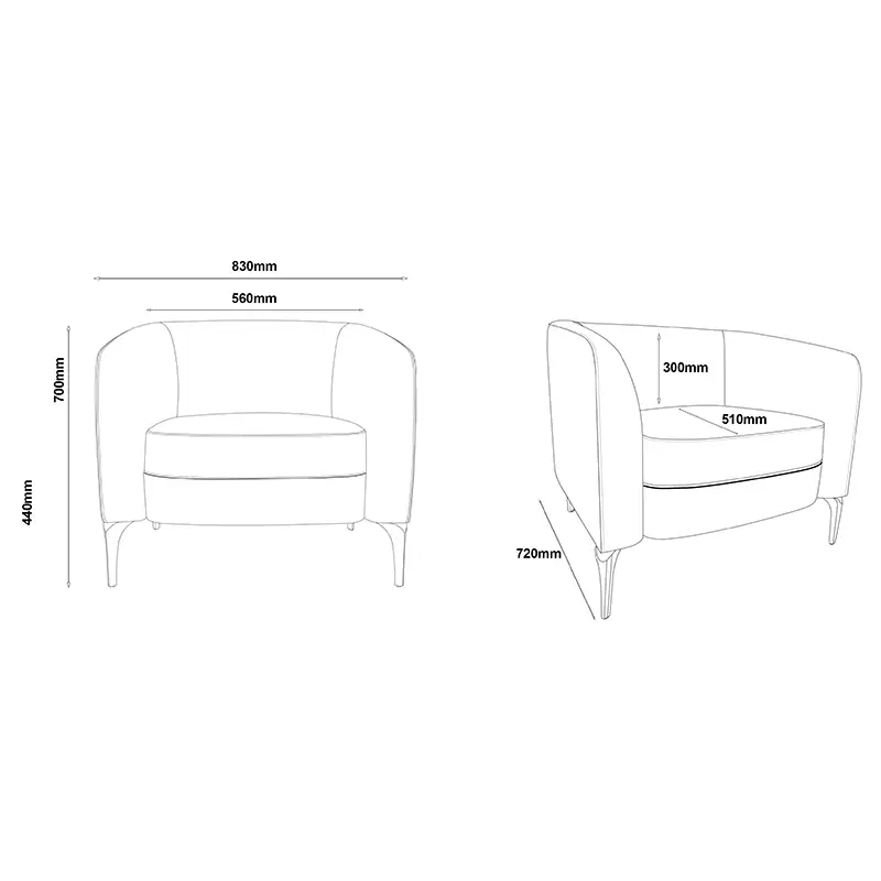 6754 Liso 1 Seat Lounge Line Drawing