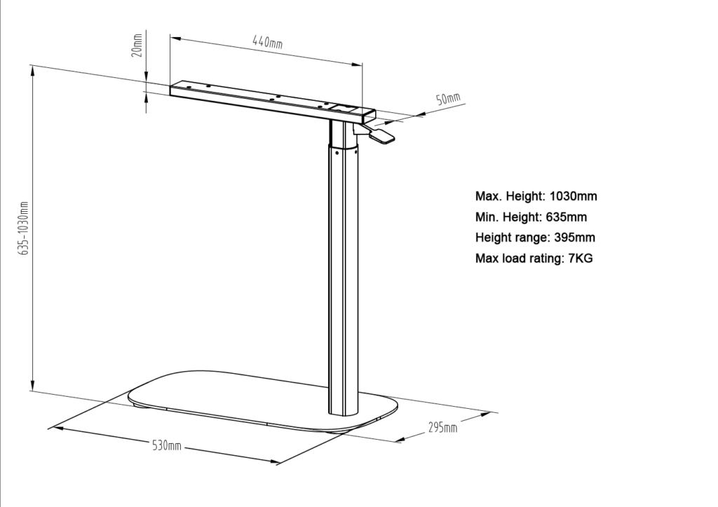 Line Drawing For Eos Height Adjustable Table